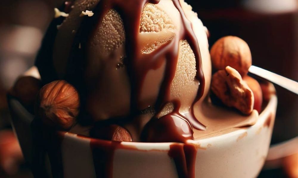 Helado de Avellana con Salsa de Chocolate Caliente