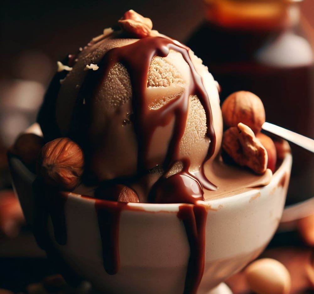 Helado de Avellana con Salsa de Chocolate Caliente