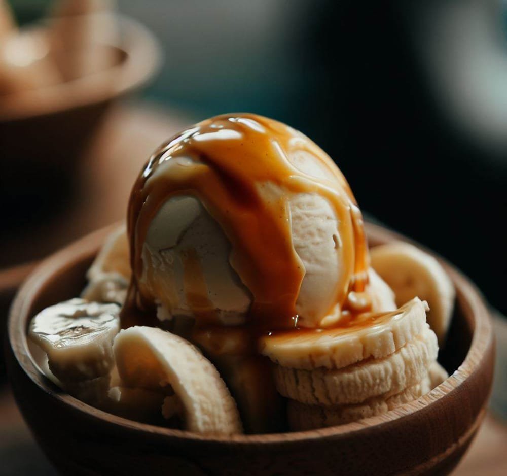 Helado de Plátano con Salsa de Caramelo