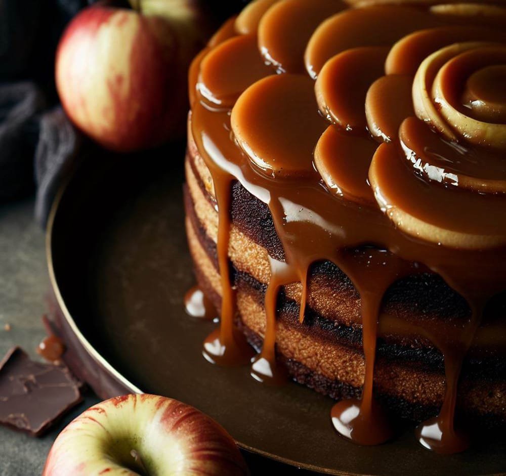 Pastel de Caramelo Salado y Manzanas Caramelizadas