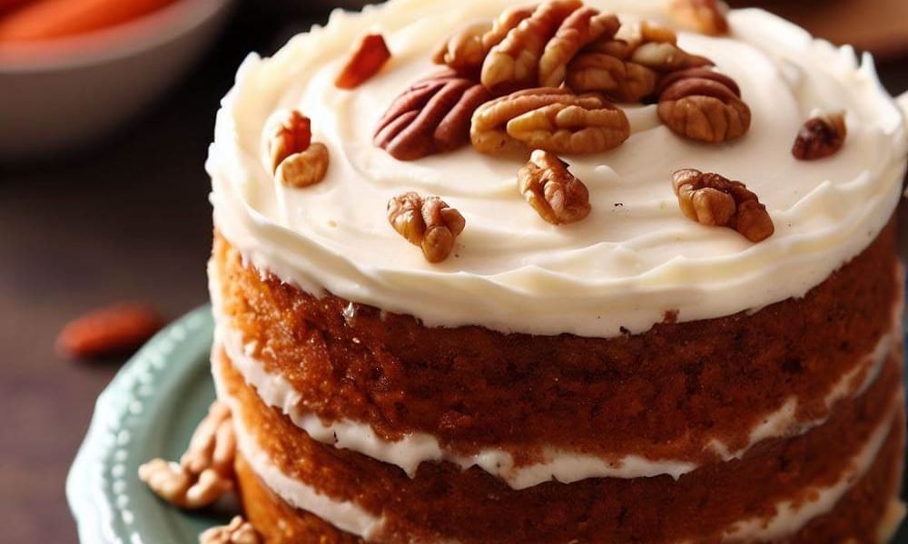 Pastel de Zanahoria con Frosting de Queso Crema y Nueces Pecanas
