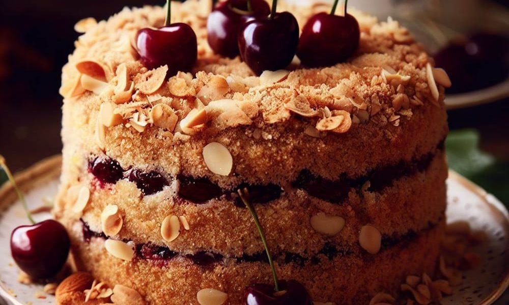 Tarta de Cerezas y Almendras con Streusel de Canela