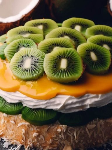 Tarta de Kiwi y Coco con Crema de Mango