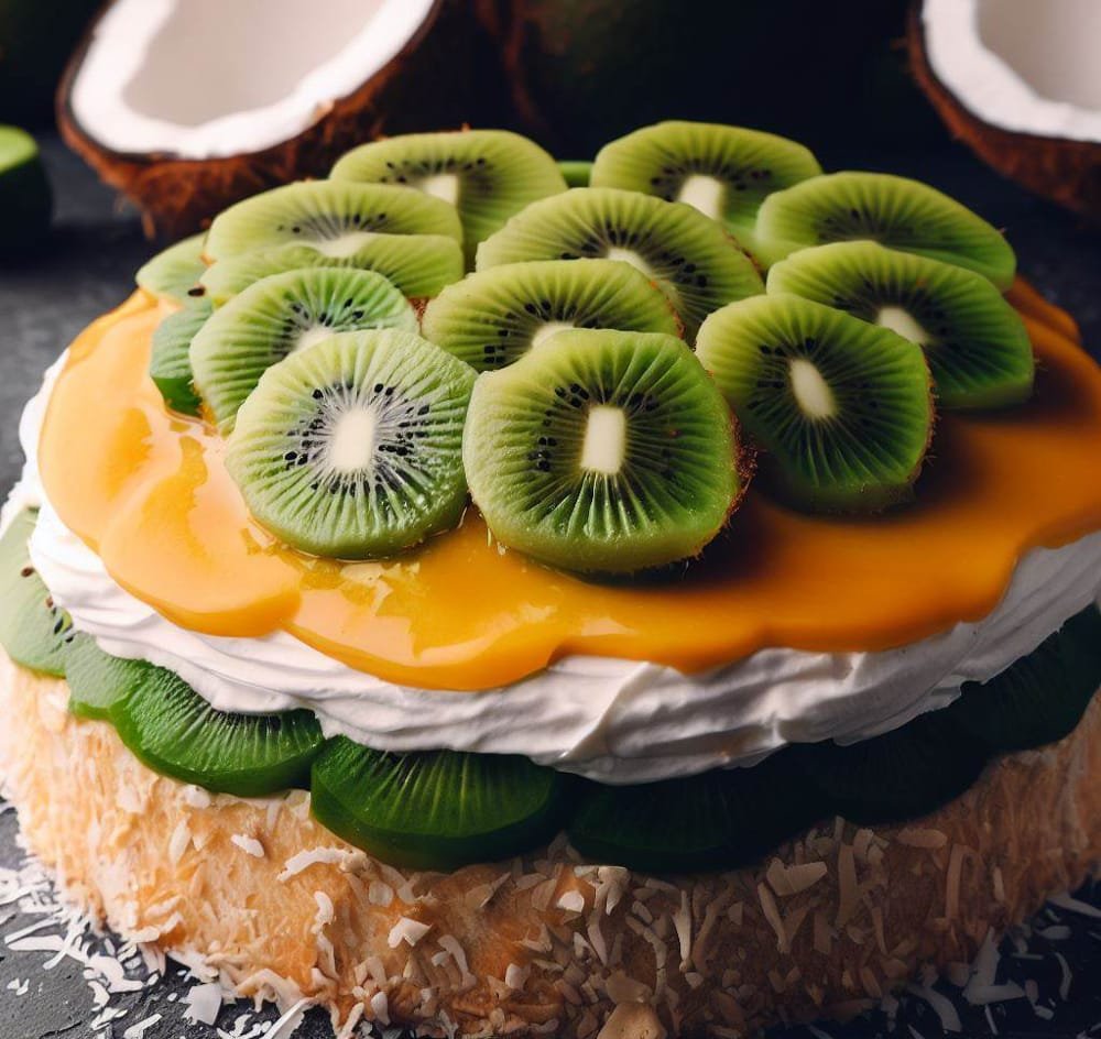 Tarta de Kiwi y Coco con Crema de Mango