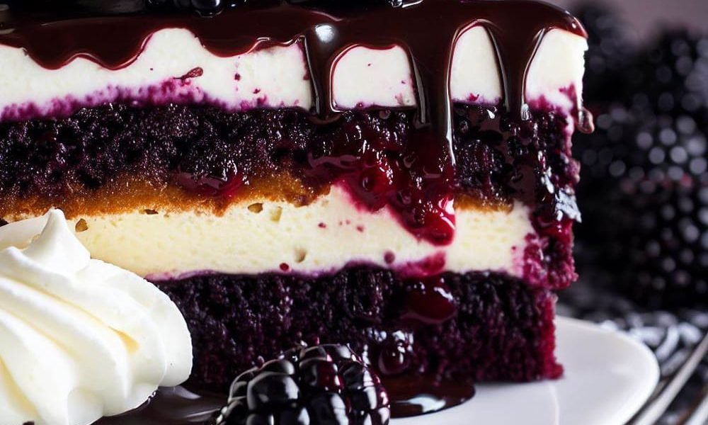 Tarta de Moras y Crema Chantilly con Cobertura de Ganache de Chocolate Oscuro