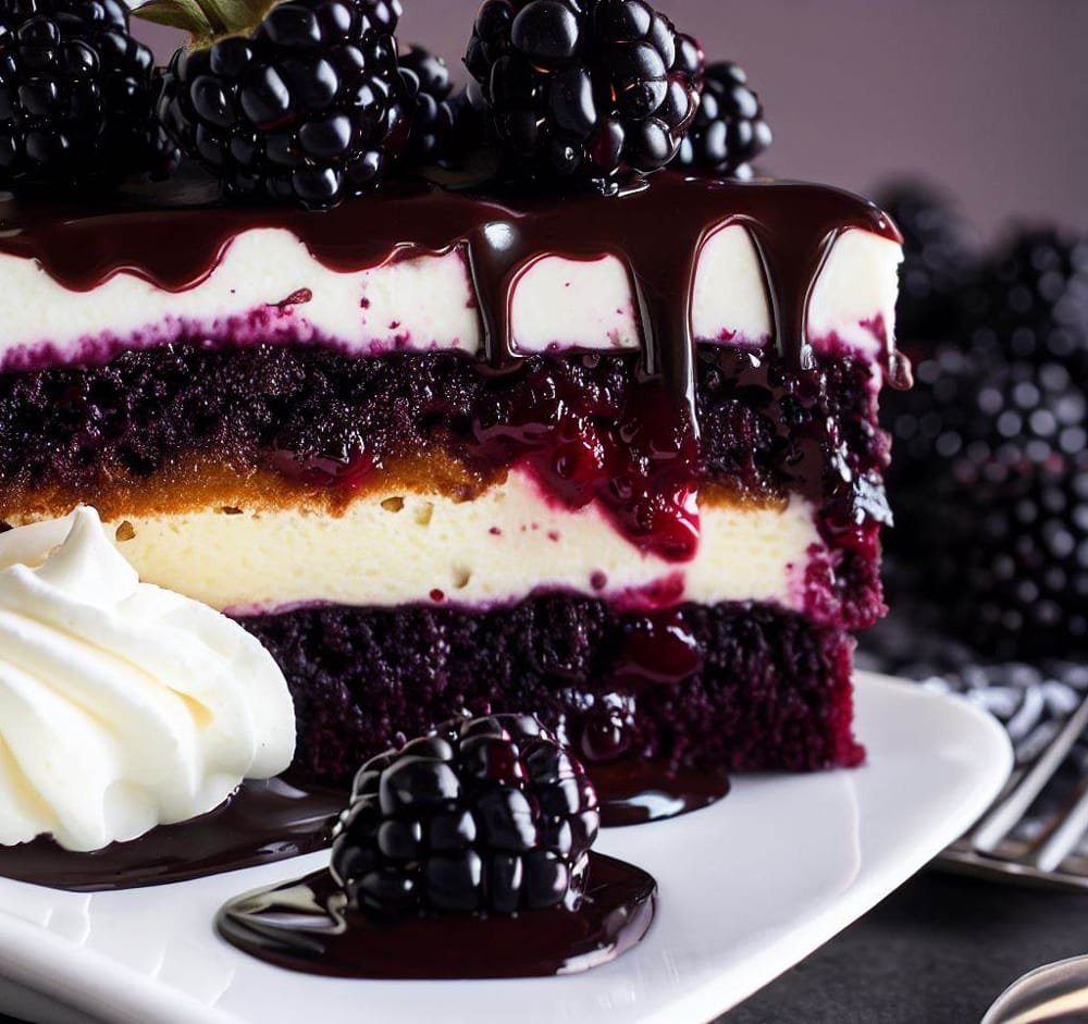 Tarta de Moras y Crema Chantilly con Cobertura de Ganache de Chocolate Oscuro