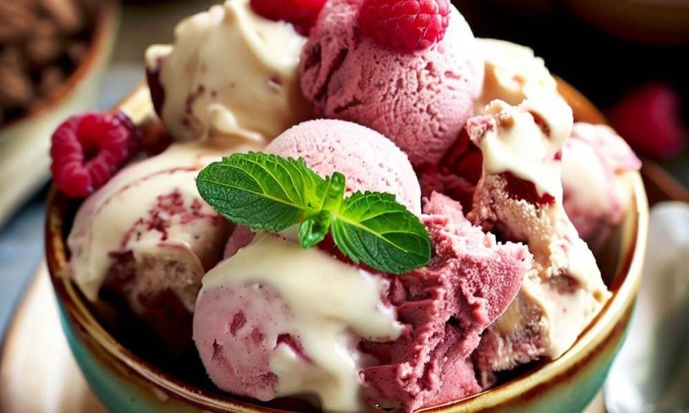 Helado de Chocolate Blanco y Frambuesa (Sin Gluten)
