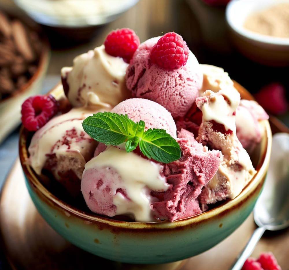 Helado de Chocolate Blanco y Frambuesa (Sin Gluten)